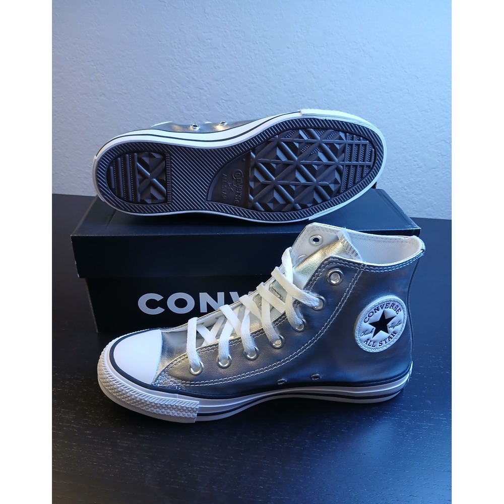 Converse Chuck Taylor All Star Hi Metallic Granite Silver Womens 7.5 A14875C New - Picture 10 of 12